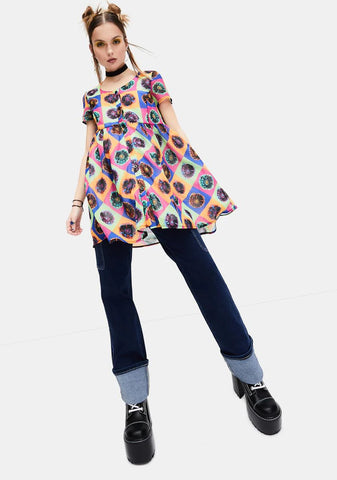 Neo-Psychedelic Chiffon Babydoll Dress