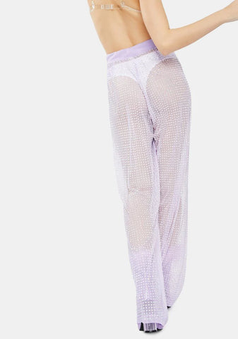 Lilac Rhinestone Mesh Wide Leg Pants