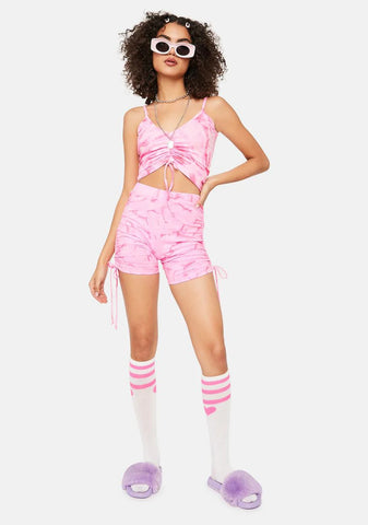 Pink Heat Wave Ruched Biker Shorts