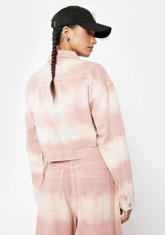 Pink Tones Tie Dye Boxy Denim Jacket