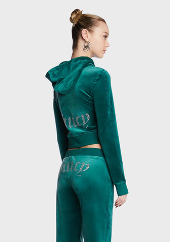 Jade Green OG Big Bling Velour Hoodie