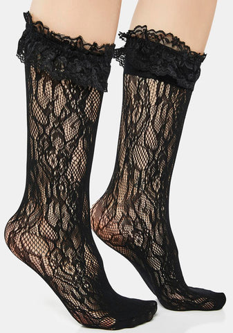 All Over Lace Ruffle Crew Socks