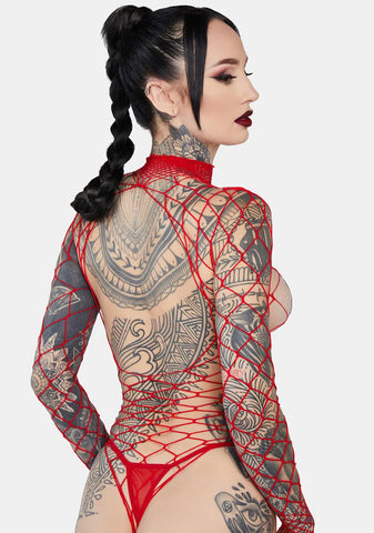 Red Dancing All Night Fishnet Bodystocking