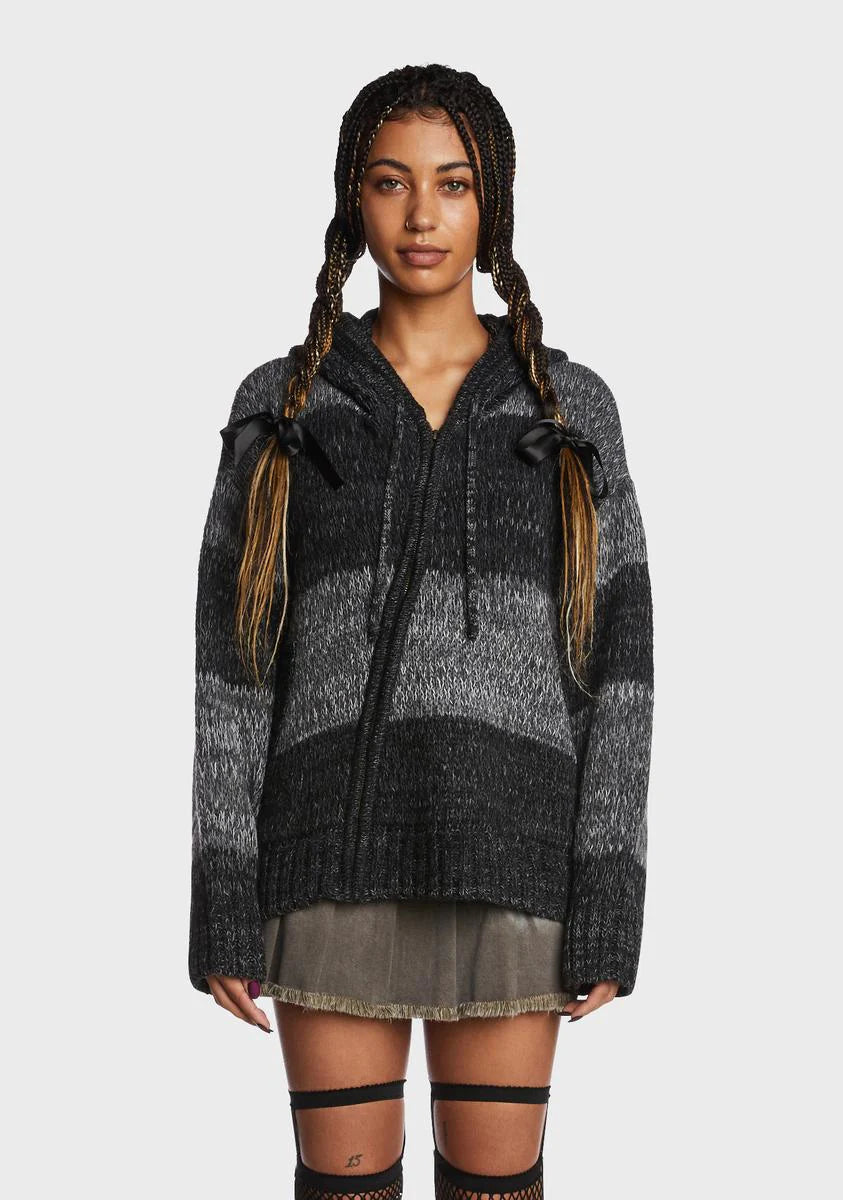 Carbon Zip Up Hood Knit Cardigan