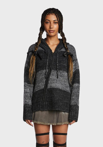 Carbon Zip Up Hood Knit Cardigan