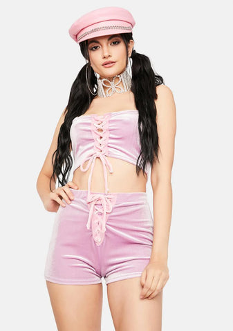 Blush Come Here Often Lace Up Shorts