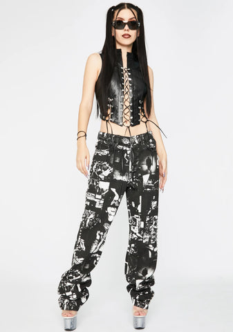 Vegan Leather Lace-Up Corset Top