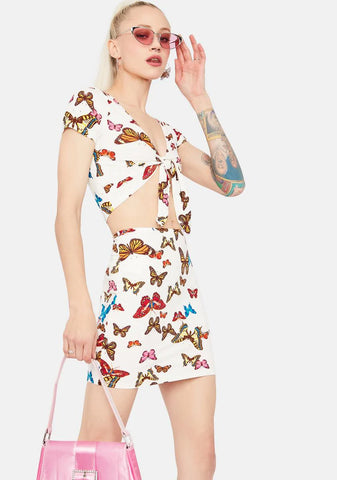 Wings Of Change Butterfly Print Mini Skirt Set
