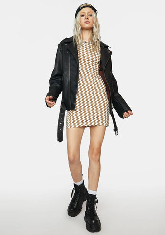 Checker Tan Ivory Gele Mini Dress