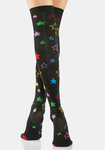 Star Grounded Thigh High Socks