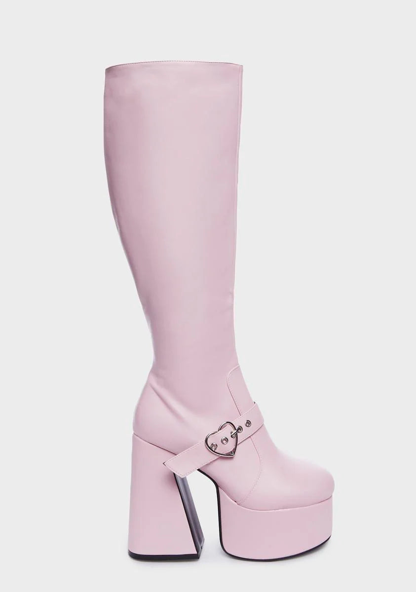 Wide Fit Walk With Love Platform Boots - Pink