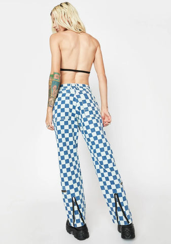 Skater Flight Checkered Denim Pants
