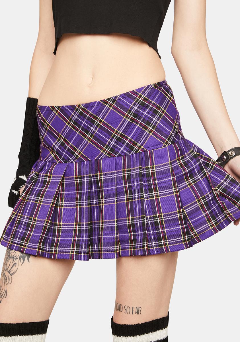 Woven Purple Plaid Pleated Mini Skirt