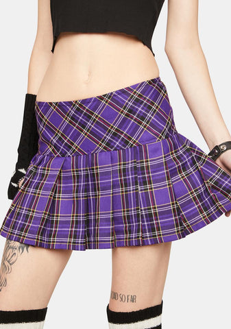 Woven Purple Plaid Pleated Mini Skirt