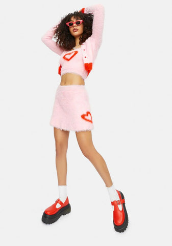 At The Love Shack Mohair Heart A Line Mini Skirt