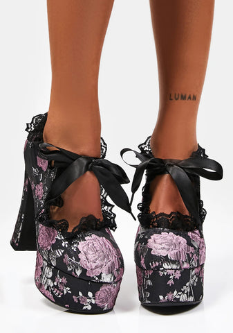 Mauve Fanged Faerie Brocade Mary Janes