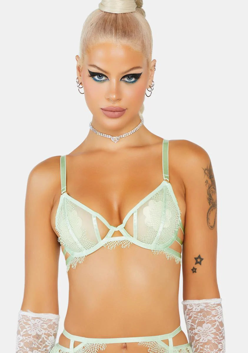 Valentina Green Cutout Trim Mesh Bra