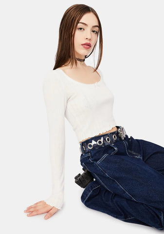 Marshmallowed Out Long Sleeve Pointelle Top