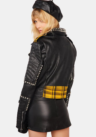 Plaid Label Studded Moto Jacket