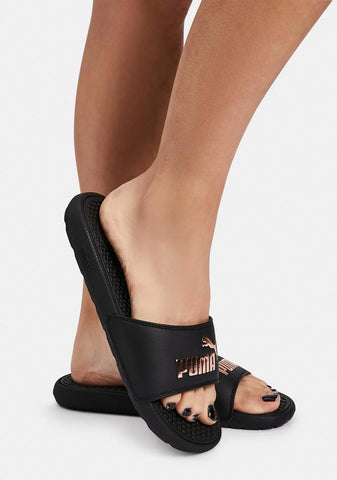 Cool Cat Rose Gold Metallic Logo Slides