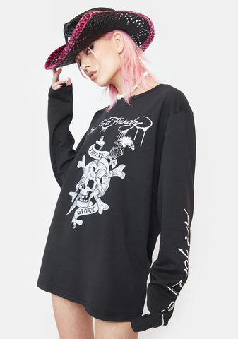Rhinestone Death Or Glory Long Sleeve Tee