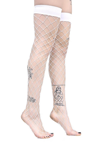 Worship Me White Fence Net Thigh Highs