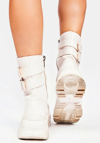 Ecru Hollywood Hiker Combat Boots