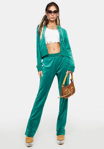 Jade Green Rhinestone Logo Zip-Up Hoodie