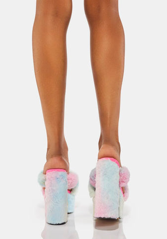 Rainbow Joey Fluffy Platform Heels