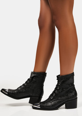 Paranormal Plans Embossed Ankle Boots