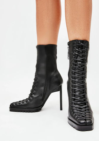 Synth Genuine Leather Lace-Up Ankle Boots