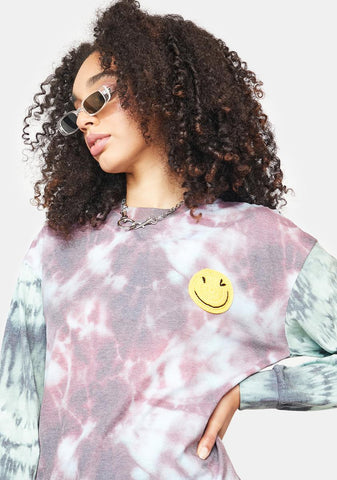 Tie Dye Crochet Applique T Shirt