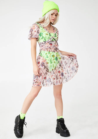 Mesh Tattoo Print Dress