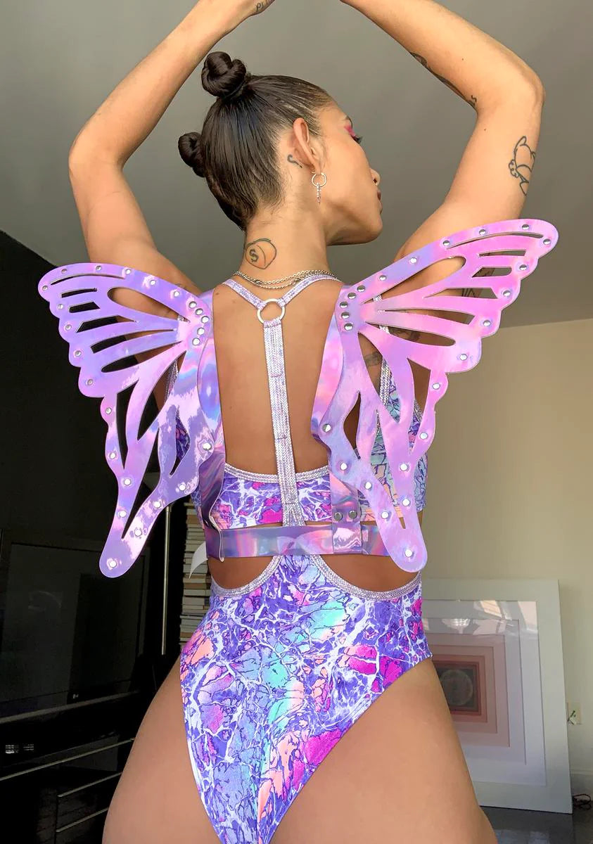 Lavender Holographic Butterfly Wing Harness