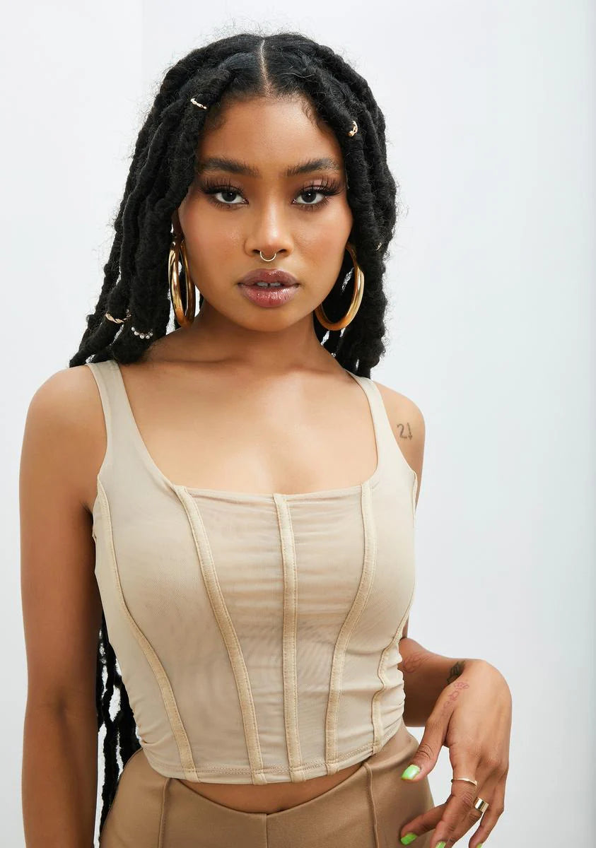 Taupe Get Lucky Mesh Corset Top