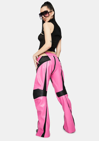 Motocross Pink Vegan Leather Panty Trousers