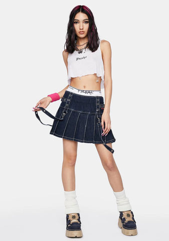 Denim Pleated Bondage Skirt