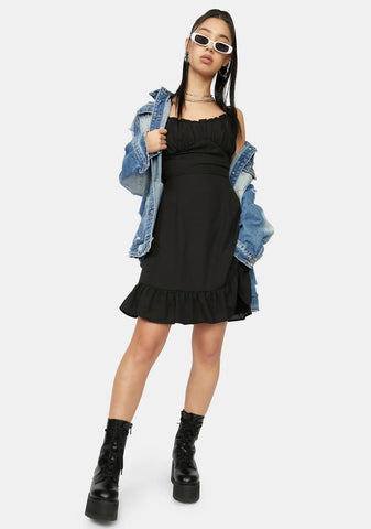Ink No Promises Ruffle Tie Strap Mini Dress