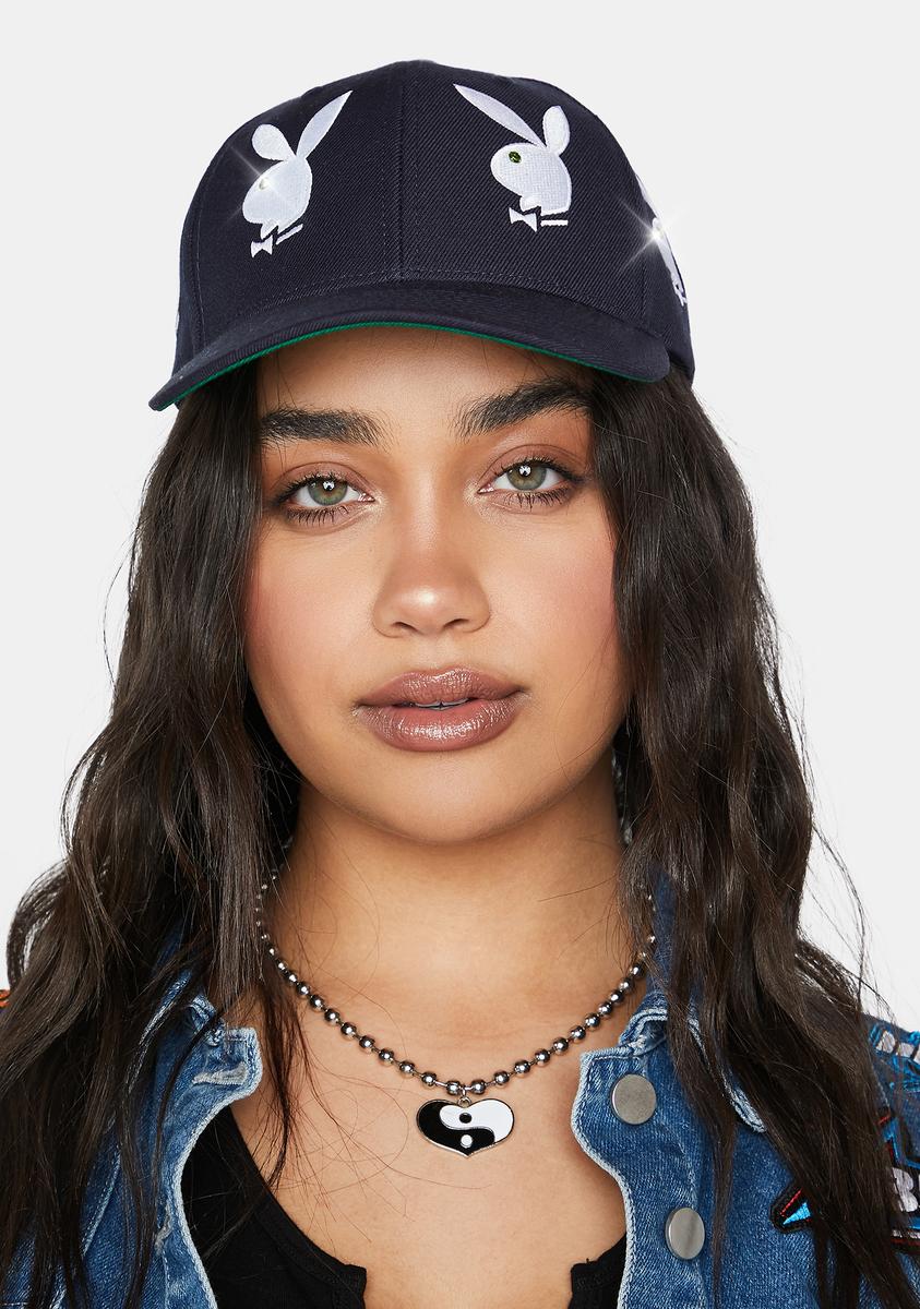 Playboy Rhinestone Navy 6 Panel Hat