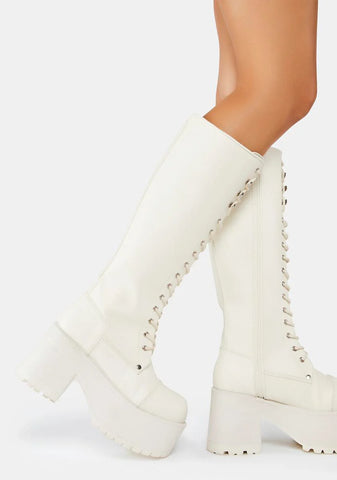 White Ranger-302 Knee High Boots
