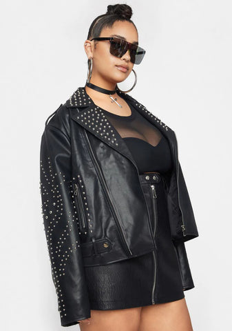 Plus Bella Vita Cropped Studded Moto Jacket