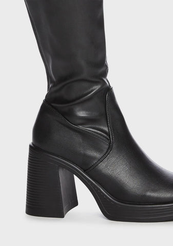 Noir Need Me Knee High Boots