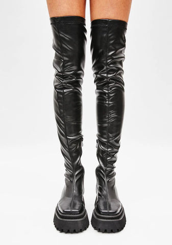 Synth Vegan Stretch Leather Over The Knee Boots