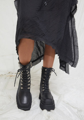 Synth Unisex Genuine Leather Square Toe Combat Boots