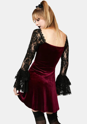 Burgundy Lace Sleeve Mini Dress