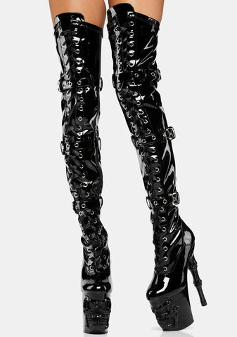 Rapture-3028 Patent Thigh High Boots