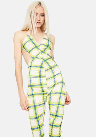 Stand For Something Plaid Open Back Jumpsuit