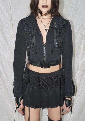 Synth Pleated Twill Mini Skirt