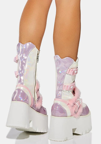 Lavender Trippy Love Platform Boots
