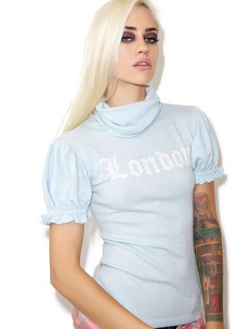 I Love London Edwardian Sleeve Turtleneck - Light Blue